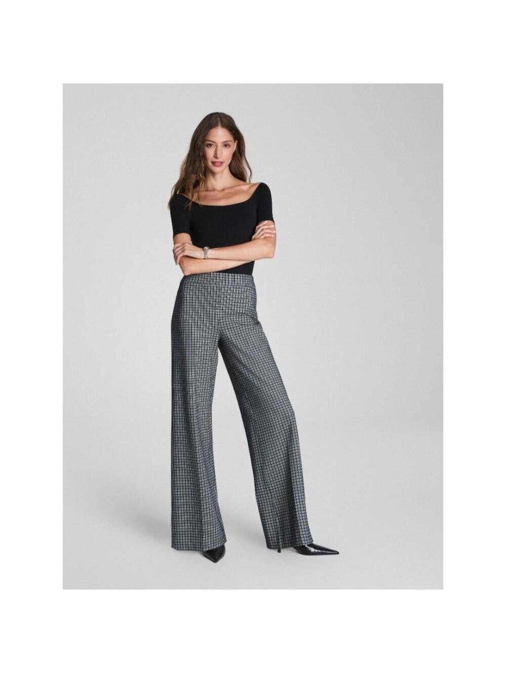 NWOT SPANX Ponte Wide Leg Jacquard Pants Black White Large